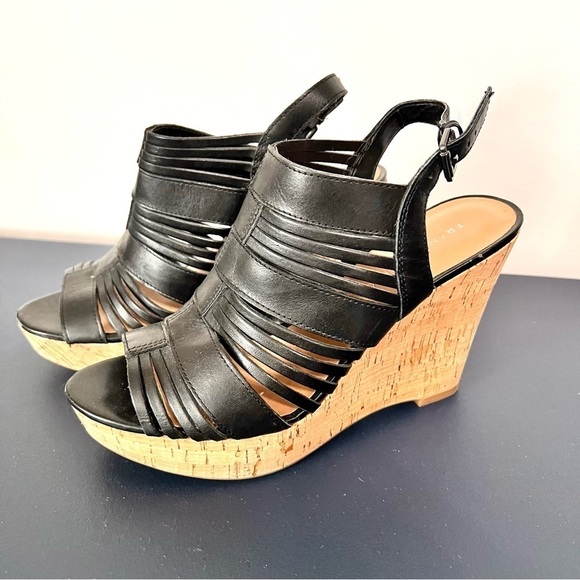 Franco Sarto Sharp Sandals Faux Black Leather Platform Cork Wedge Slingback 8.5 - Picture 13 of 13